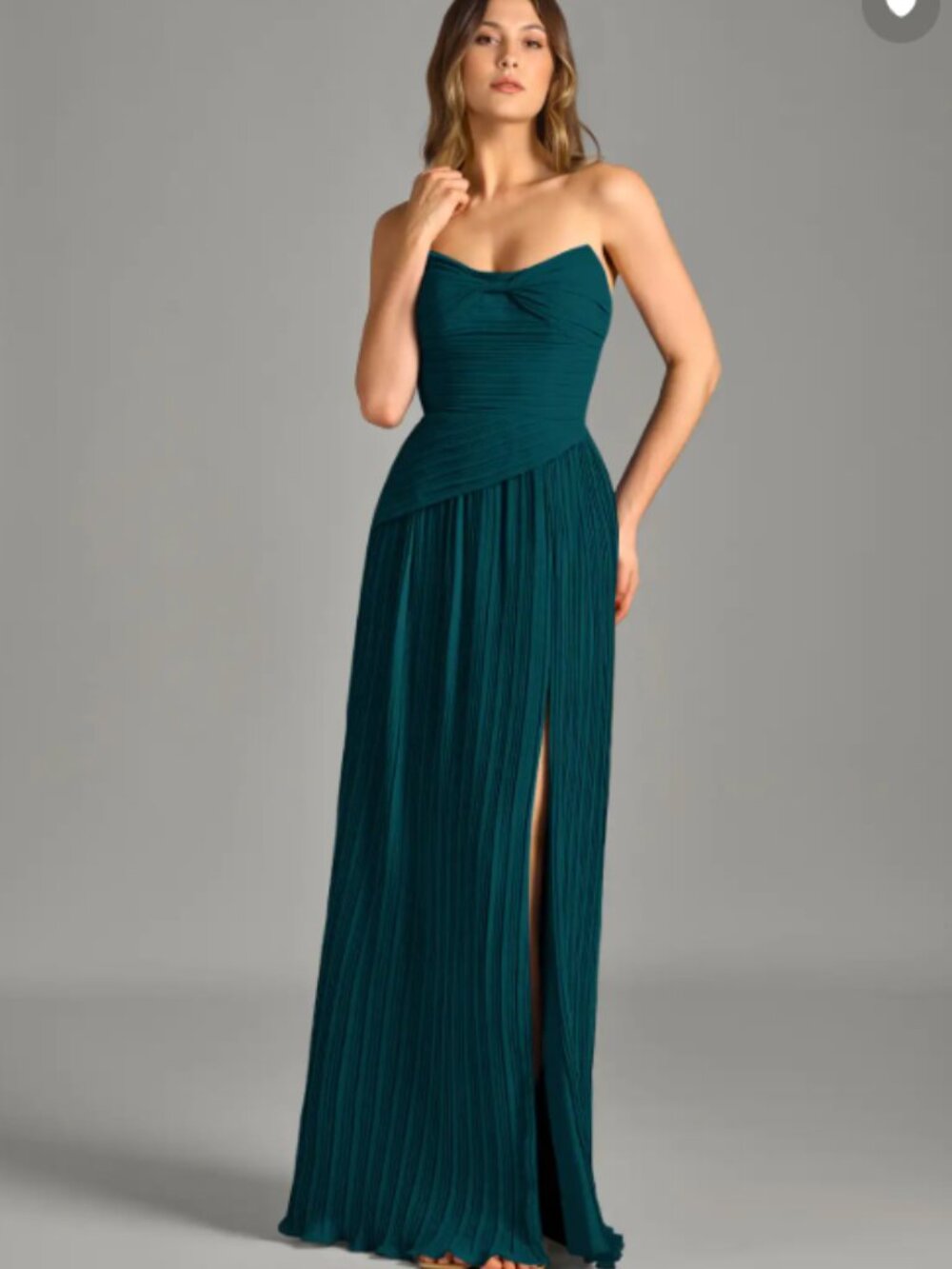 Azazie - Becka | Pine A-Line Strapless Chiffon Dress